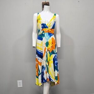 Jams World Grande Floral Midi Dress Womens XL V Neck Rayon Hawaii USA Statement